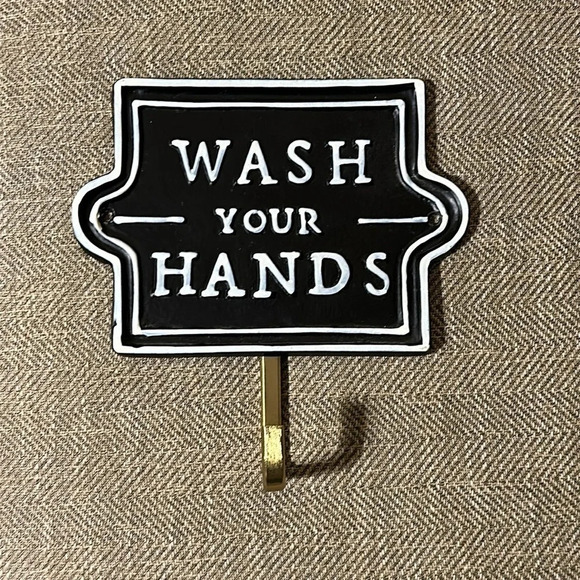 NWOT Hearth & Hand Magnolia Home Joanna Gaines Wash Your Hands Towel Hanger Sign - Picture 3 of 6